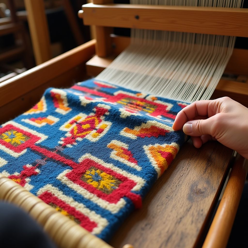 Un telar tradicional con hilos de colores vivos.